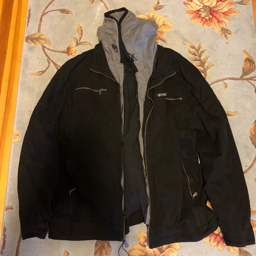 NWT black men’s XXL jacket with removable hood